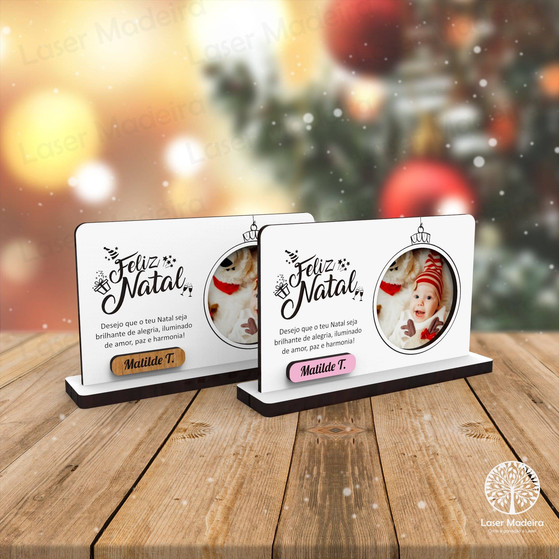Mini-Moldura Natal - Bola de Natal com nome - Laser Madeira